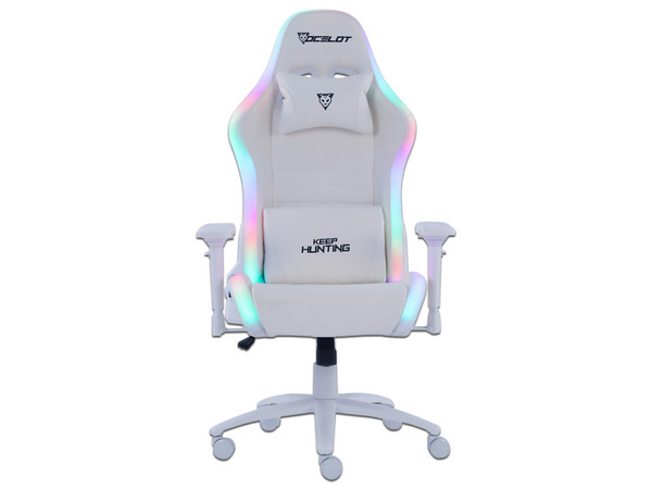 Silla Gamer Ocelot White Thundra RGB, Reclinable, Cojín Lumbar y Cervical, Descansa brazos Ajustable 4D, Soporta hasta 150kg. Color Blanco.