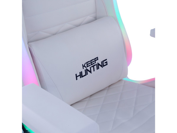 Silla Gamer Ocelot White Thundra RGB, Reclinable, Cojín Lumbar y Cervical, Descansa brazos Ajustable 4D, Soporta hasta 150kg. Color Blanco.