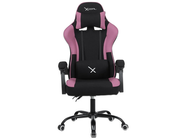 Silla Gamer Xzeal XZ20, inclinación ajustable, soporte lumbar. Color Negro/Rosa.