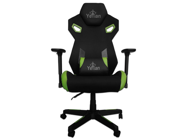 Silla Gamer YEYIAN DRAKKAR 2500, apoyabrazos ajustables, tela transpirable. Color Verde/Negro.