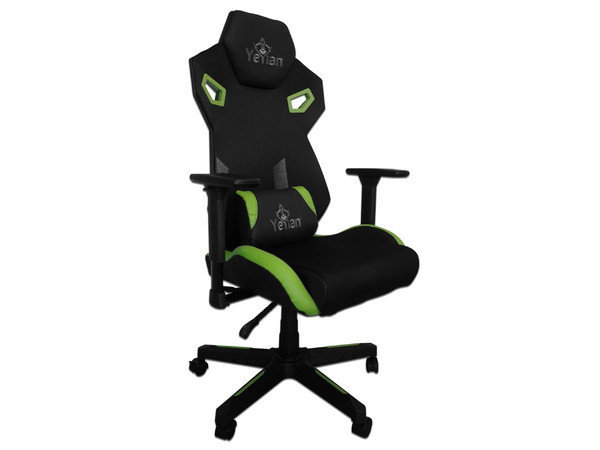 Silla Gamer YEYIAN DRAKKAR 2500, apoyabrazos ajustables, tela transpirable. Color Verde/Negro.