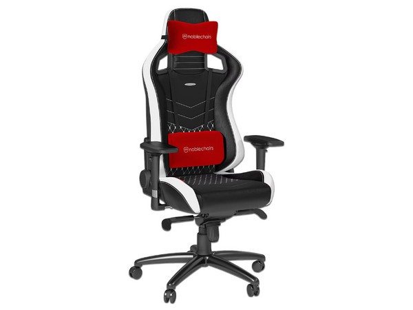 Silla Gamer Noblechairs, Epic series, tapizado en real cuero, Color Blanco Rojo.