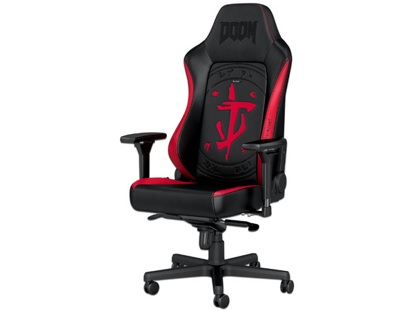 Silla Gamer NobleChairs Hero Doom, Cuero Sintético, 120kg, Color Negro/rojo.