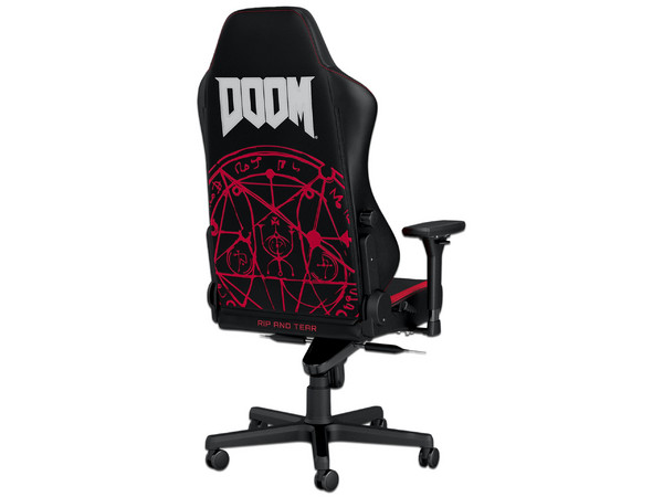 Silla Gamer NobleChairs Hero Doom, Cuero Sintético, 120kg, Color Negro/rojo.