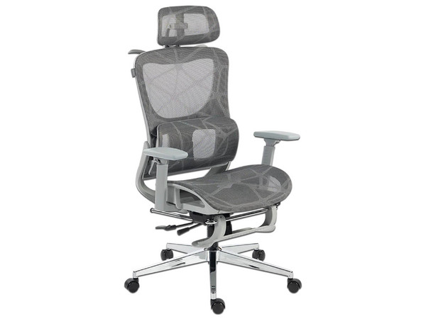 Silla para oficina Ejecutiva ACTECK Flux Ultra EC696HR, Respaldo de Malla, Reposabrazos y Reposapiés Ajustables, Color Gris.