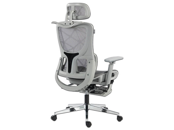 Silla para oficina Ejecutiva ACTECK Flux Ultra EC696HR, Respaldo de Malla, Reposabrazos y Reposapiés Ajustables, Color Gris.