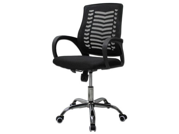 Silla para Oficina Mundo In JM-108, Diseño Ergonómico, Respaldo de Malla, Asiento de Polipropileno, Color Negro.