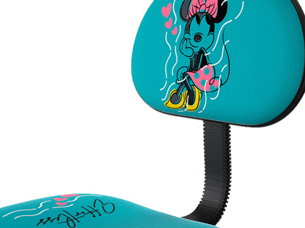 Silla para oficina Infantil Xtech Disney Minnie Mouse, Altura Ajustable, Asiento acolchonado, Soporta hasta 79Kg, Color Aguamarina.