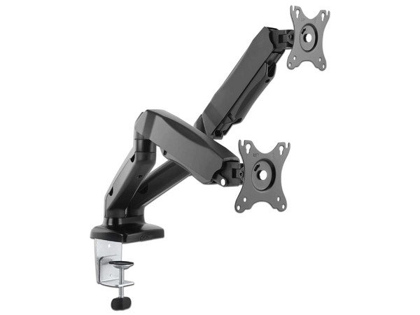Soporte de aluminio Manhattan, con pistones de gas para dos monitores de 13