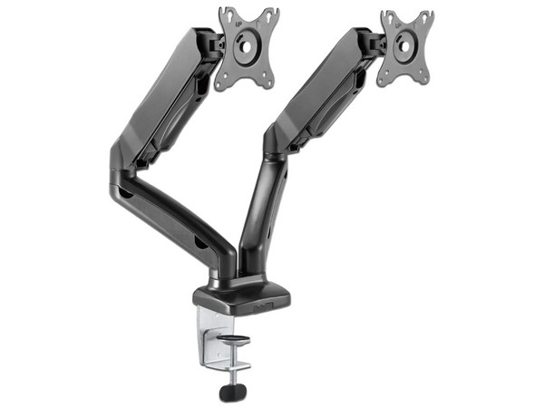 Soporte de aluminio Manhattan, con pistones de gas para dos monitores de 13