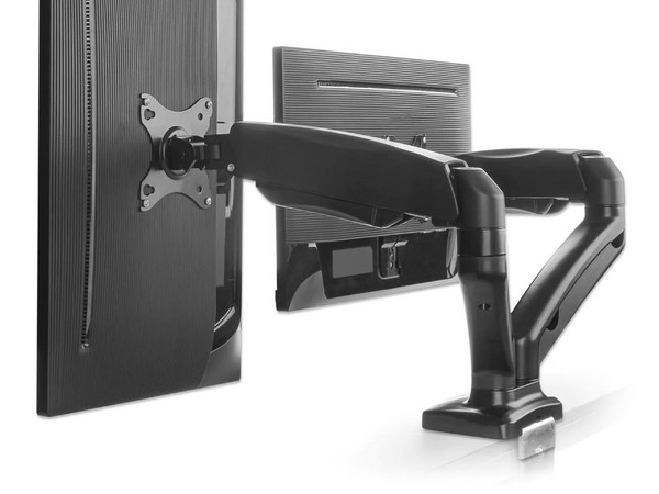 Soporte de aluminio Manhattan, con pistones de gas para dos monitores de 13