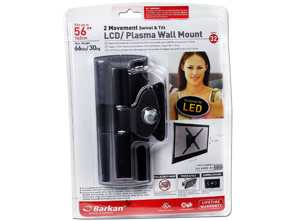 Soporte de pared Universal con inclinación y giro Barkan para TV de Pantalla Plana de 12