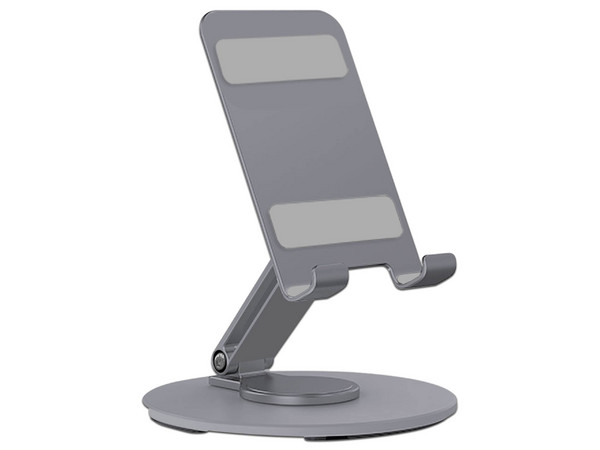 Soporte plegable BRobotix 406276 compatible con smartphones y tablets con rotación de 360 grados. Color Gris.