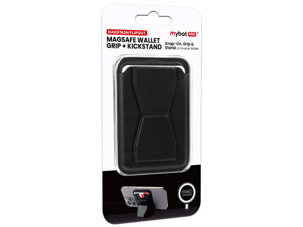 Soporte con tarjetero MyBat MagStash FlipOut RCARDPOUCH702 para iPhone compatible con MagSafe. Color Negro.