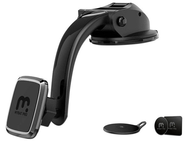 Soporte MyBat ROTHMNVEH061 para smartphone y auto ajustable magnético universal con base de succión y gel articulación 360 y agarre firme. Color Negro.