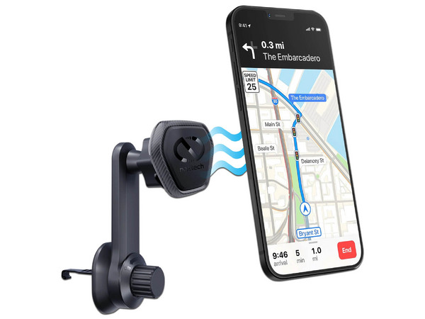 Soporte magnético Naztech 15442 para smartphone con base para ventilación de auto y rotación de 360 grados. Color Negro.