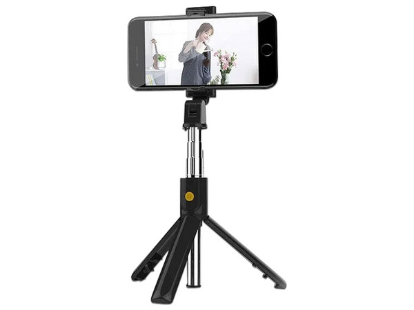 Soporte MyBat NSELFIEMONOPOD101 con tripié telescópico selfie stick universal para smartphone ajustable 360 grados brazo extensible hasta 68cm y control remoto Bluetooth. Color Negro.