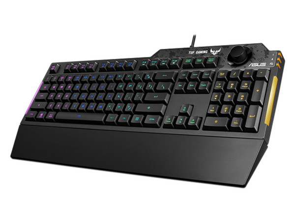 Teclado Gamer ASUS TUF Gaming K1 RGB, Perilla de volumen dedicada, USB. Color Negro. (Versión en Inglés)