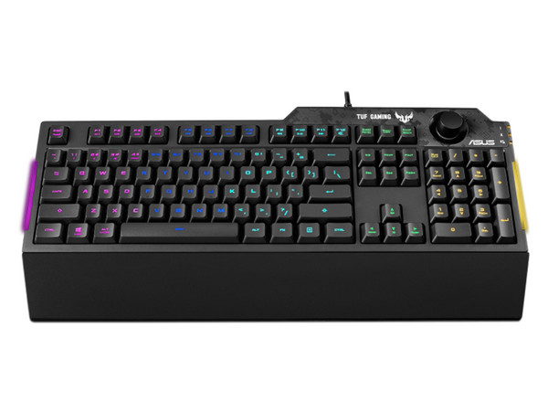 Teclado Gamer ASUS TUF Gaming K1 RGB, Perilla de volumen dedicada, USB. Color Negro. (Versión en Inglés)