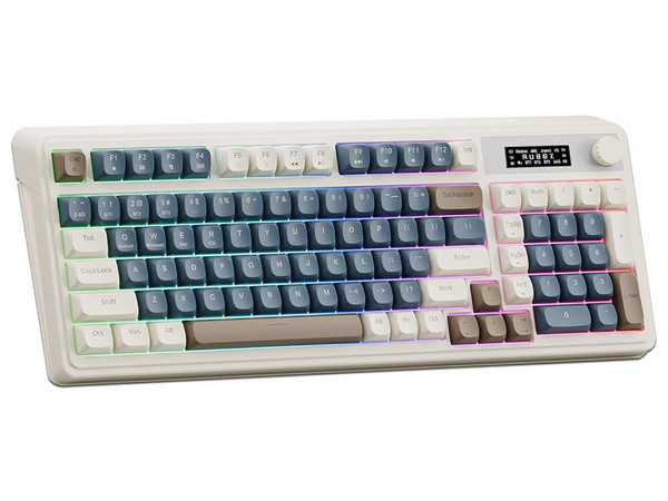 Teclado Gamer AULA S99 Pro, Iluminación RGB, Bluetooth, Receptor USB, USB Tipo C. Color Azul y Gris. (Versión en Español).