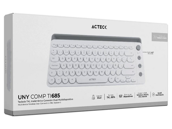 Teclado Inalámbrico Acteck Uny Comp TI685, Bluetooth, Color Blanco.