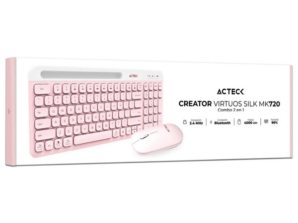 Kit de Teclado y Mouse Acteck Creator Virtuos Silk MK720, Bluetooth, Color Rosa.