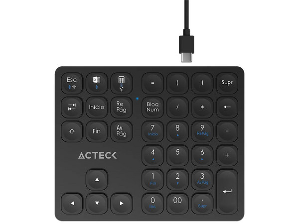 Teclado Numérico Acteck Inspire Pad Pro TN480, Bluetooth, Receptor USB, Batería Recargable, Color Negro.