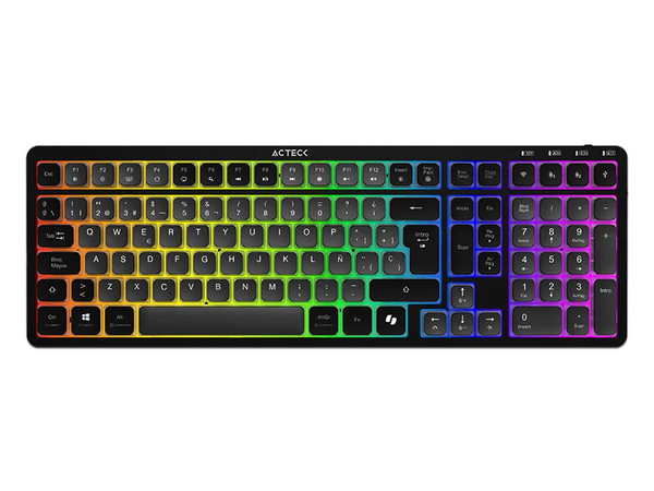 Teclado Inalámbrico Acteck Techno PRO TI790 RGB, Conexión USB, 2.4Mhz, Bluetooth. Color Negro