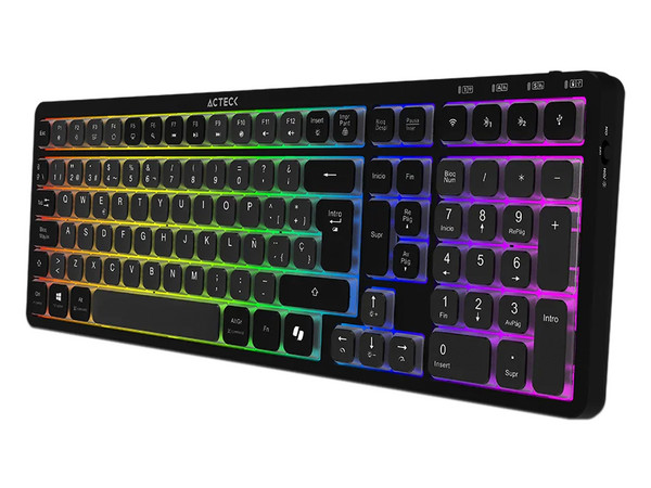 Teclado Inalámbrico Acteck Techno PRO TI790 RGB, Conexión USB, 2.4Mhz, Bluetooth. Color Negro