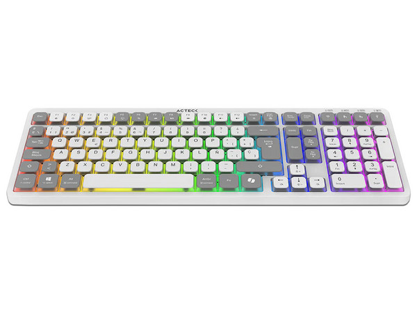 Teclado Inalámbrico Acteck Techno PRO TI790 RGB, Conexión USB, 2.4Mhz, Bluetooth. Color Blanco