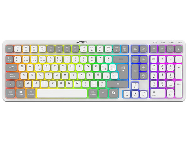 Teclado Inalámbrico Acteck Techno PRO TI790 RGB, Conexión USB, 2.4Mhz, Bluetooth. Color Blanco