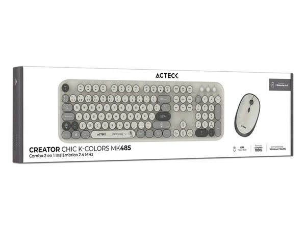 Kit de Teclado y Mouse Acteck Creator Chic K-Colors MK485, Receptor USB, Color Gris.