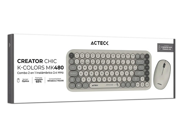 Kit de Teclado y Mouse Acteck Creator Chic K-Colors MK480, Receptor USB, Color Gris.