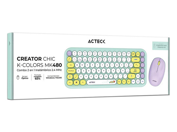 Kit de Teclado y Mouse Acteck Creator Chic K-Colors MK480, Receptor USB, Color Verde.