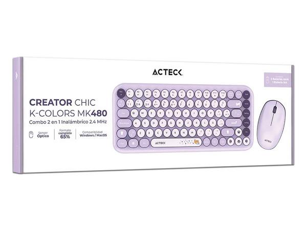 Kit de Teclado y Mouse Acteck Creator Chic K-Colors MK480, Receptor USB, Color Violeta.