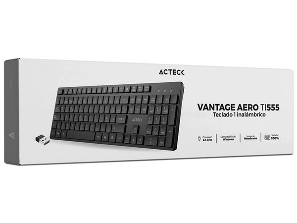 Teclado inalámbrico Acteck Vantage Aero TI555, Receptor USB, (Versión en Español). Color Negro.