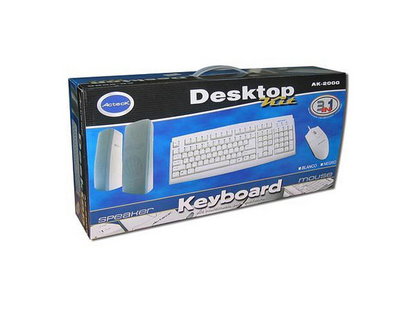 KIT Acteck AK-2000 de Teclado, Mouse y Bocinas. Color Blanco