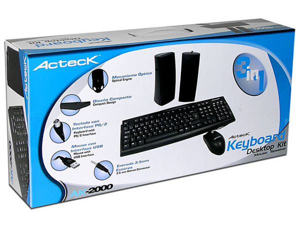 KIT Acteck AK-2000 de Teclado, Mouse y Bocinas. Color Negro