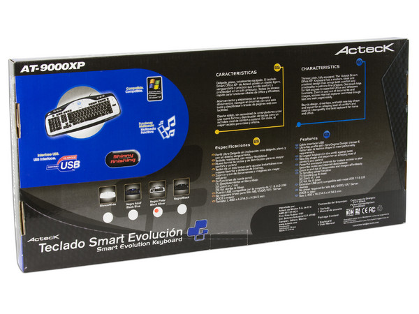 Teclado Acteck AT-9000XP Smart Evolution con conector y puerto USB. Color  Plateado con Negro