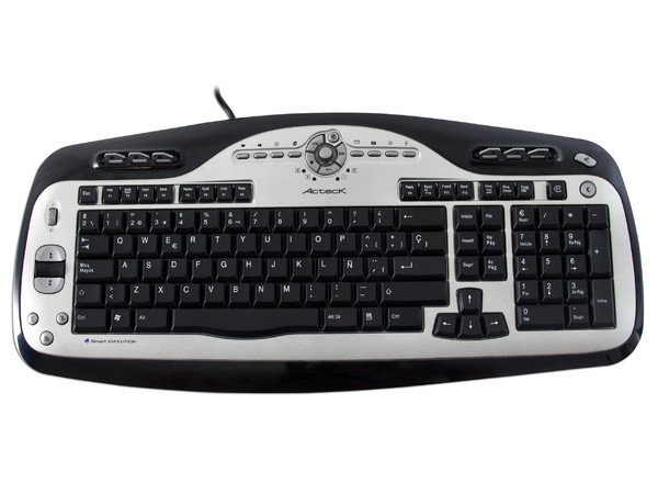 Teclado Acteck AT-9000XP Smart Evolution con conector y puerto USB. Color  Plateado con Negro