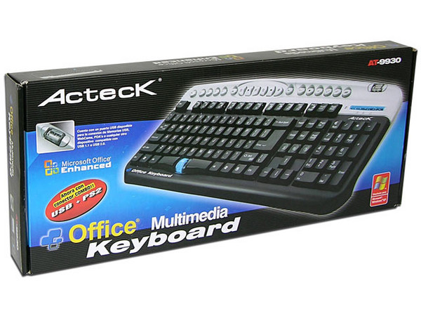 Teclado Acteck AT-9930XP Office Multimedia, PS/2, con conector frontal para USB.