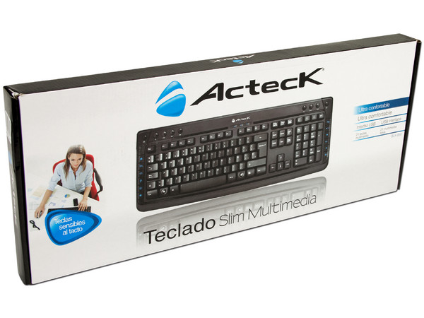 Teclado Acteck Slim Multimedia SLX-850, USB. Color Negro