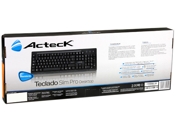 Teclado Acteck AT-2700 Slim Pro Desktop, USB. Color Negro
