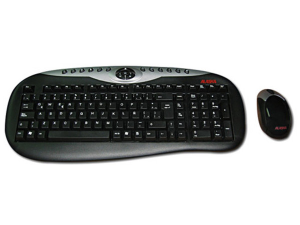 Paquete de Teclado y Mouse Óptico Inalámbricos marca Alaska, PS/2. Color Negro