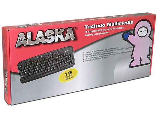 Teclado Alaska Multimedia con 18 Accesos Directos, PS/2, Color Negro.
