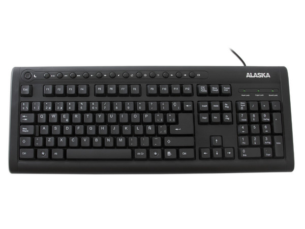 Teclado Alaska Multimedia con 13 Accesos Directos, USB, Color Negro.