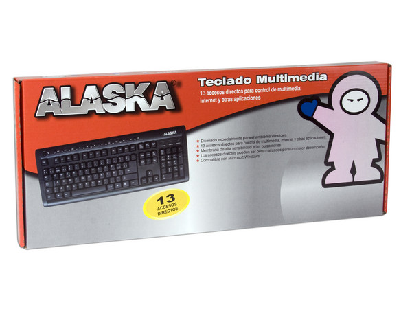 Teclado Alaska Multimedia con 13 Accesos Directos, USB, Color Negro.