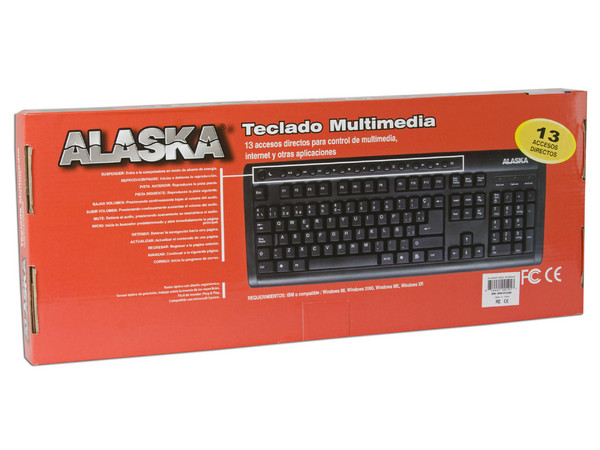 Teclado Alaska Multimedia con 13 Accesos Directos, USB, Color Negro.