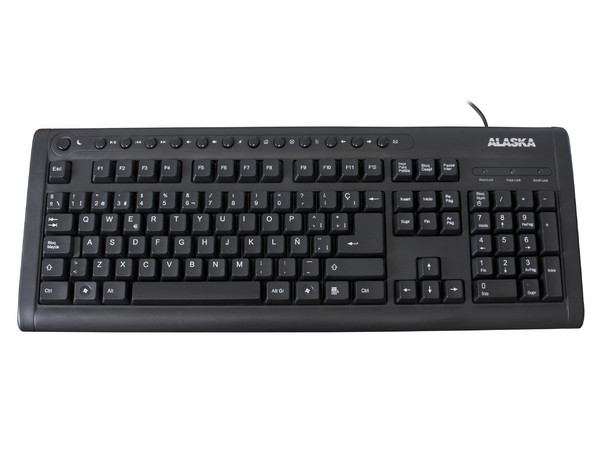 Teclado en Español Alaska Funciones Multimedia, PS/2. Color Negro