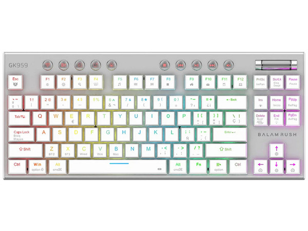 Teclado Gamer Inalámbrico DOMINATE EXPERT GK959 Balam Rush Legend Series, Multidispositivo, Color Blanco.